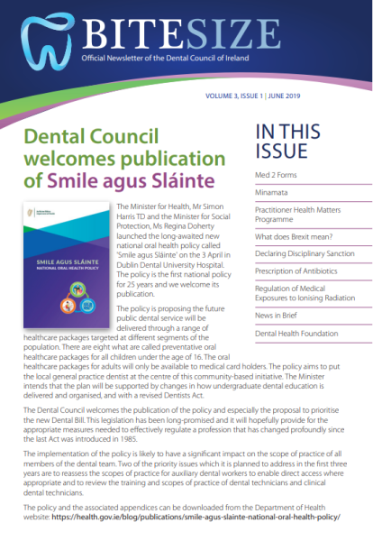 Front page image of Dental Council Newsletter, June 2019.