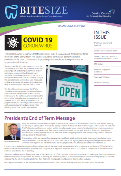 Front page image of Dental Council Newsletter, July 2020.