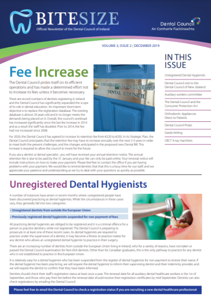 Front page image of Dental Council Newsletter, December 2019.