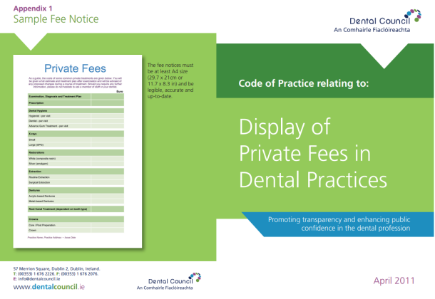 Front page image of Code of Practice relating to the Display of Private Fees.
